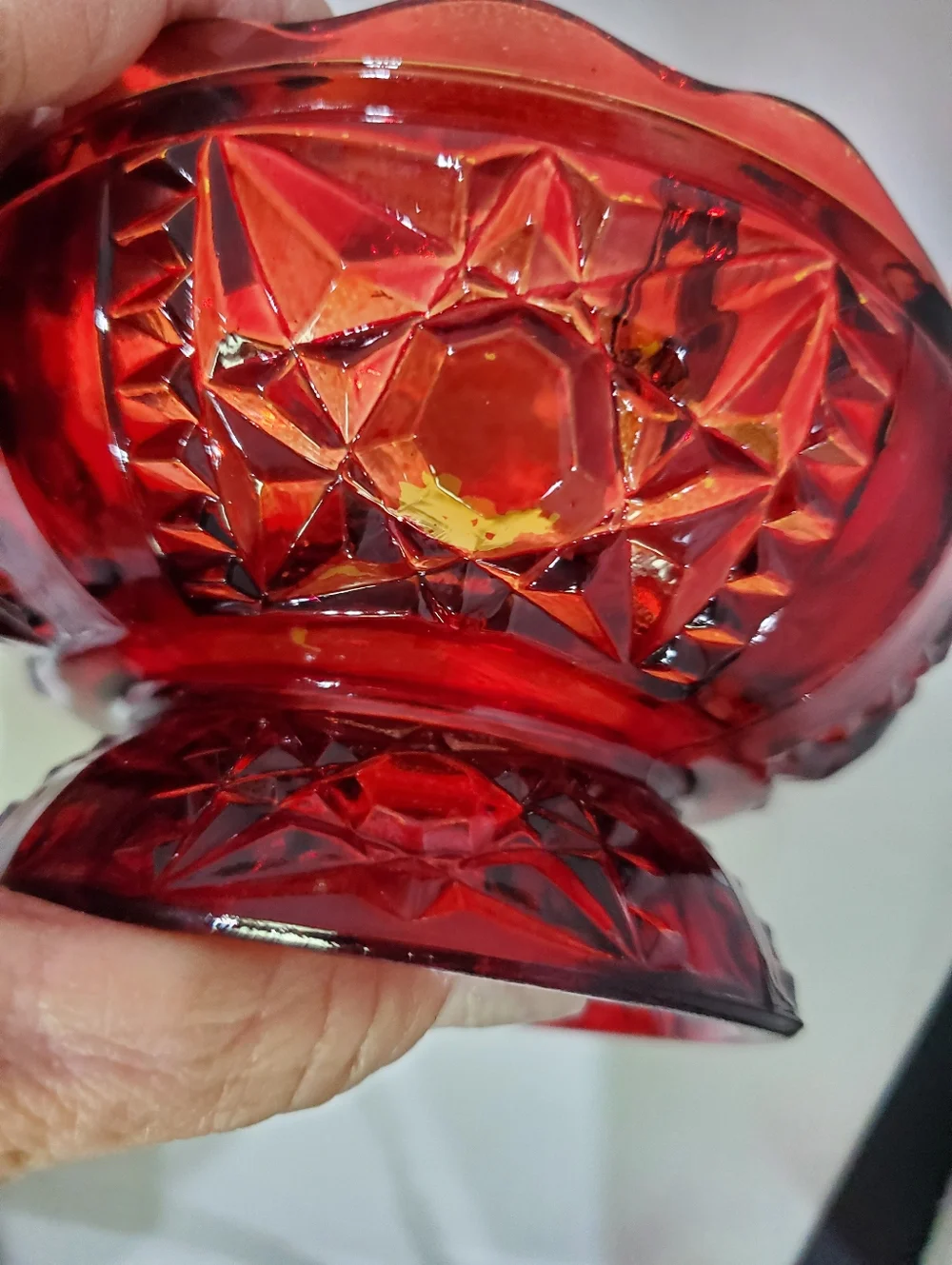 Indiana Glass Homco Ruby Amber Stars And Bars Fairy Lamp 3 Piece Originl Box Vtg
